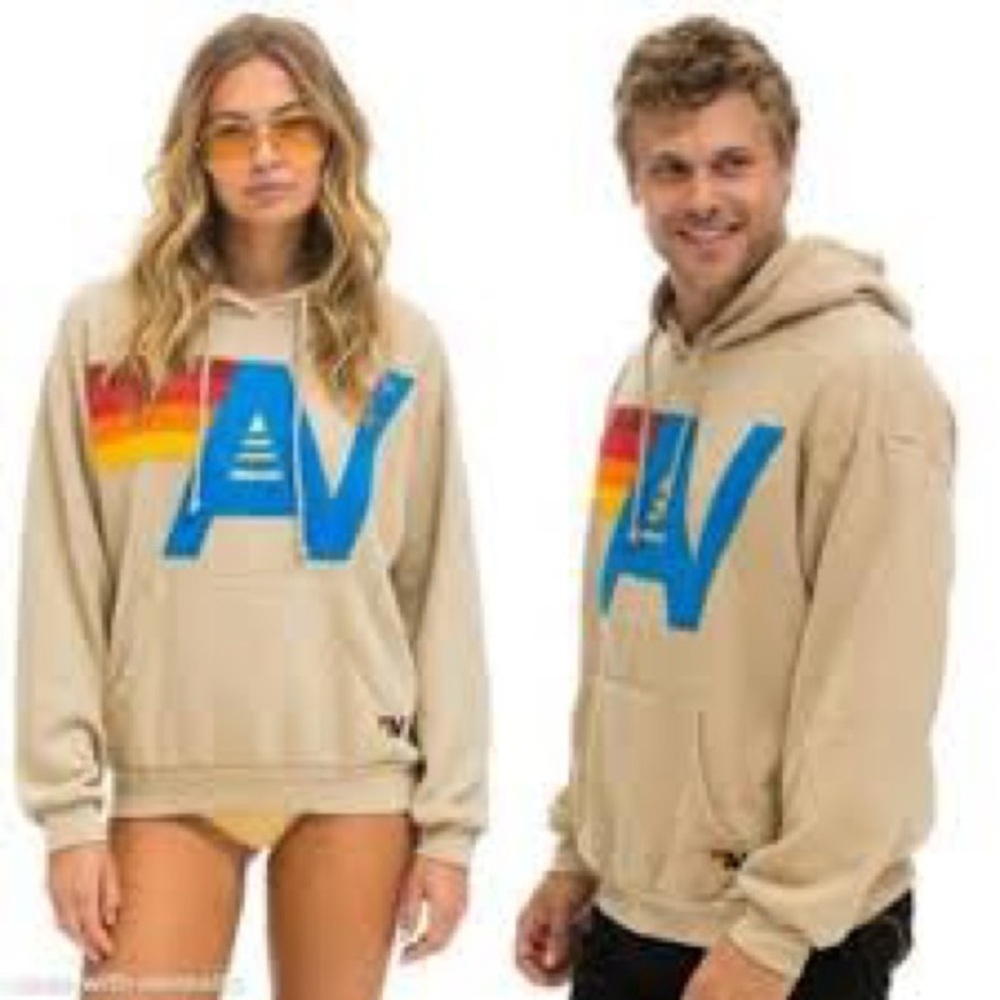 AVIATOR NATION unisex sand brown LOGO STITCH PULLOVER RELAXED HOODIE sz medium